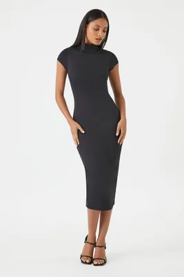 Women's Turtleneck Bodycon Contour Midi Dress in Black Medium