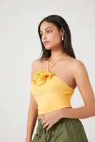 Women's Rosette Cropped Halter Top in Sunset Medium