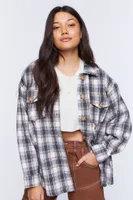 Women's Plaid Drop-Sleeve Shacket in Grey Small