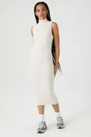 Women's Ribbed Knit Mock Neck Midi Dress