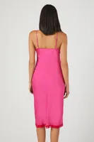 Women's Satin Lace-Trim Midi Dress in Currant/Fuchsia Small