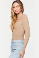 Women's Halter Cutout Long-Sleeve Bodysuit Khaki