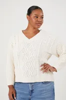 Women's Cable Knit Sweater in Cream, 1X