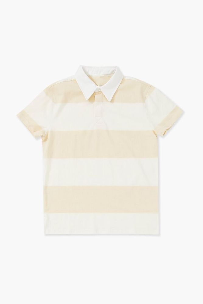 Kids Striped Rugby Shirt (Girls + Boys) Tan/White,