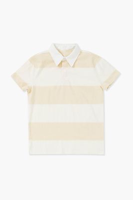 Kids Striped Rugby Shirt (Girls + Boys) Tan/White,