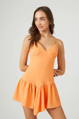 Women's Ruffled Sweetheart Cami Mini Dress in Cantaloupe, XL