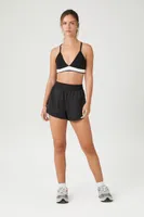 Women's Contrast V-Neck Sports Bra in Black, XS