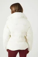 Women's Quilted Snap-Button Puffer Jacket in Ivory Large