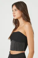 Women's Rhinestone Fringe Tube Top in Black Small