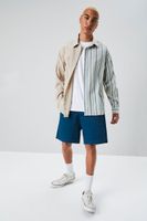 Men Reworked Striped Button-Front Shirt in Taupe Medium