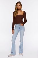 Women's Ribbed Tie-Back Fitted Sweater in Coffee Small