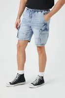 Men Drawstring Denim Cargo Shorts in Light Denim Medium