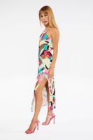 Women's Abstract Floral One-Shoulder Dress in Pink Small