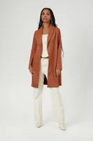 Women's Faux Suede Open-Front Trench Coat in Chestnut, XS