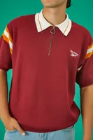 Men Reebok Striped Quarter-Zip Shirt in Burgundy Large