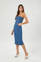 Women's Denim Tube Midi Dress in Medium Denim, XS