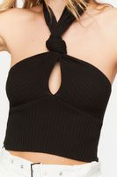 Women's Knotted Cutout Halter Crop Top in Black Small