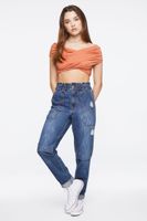 Women's Off-the-Shoulder Crossover Crop Top in Orange Large