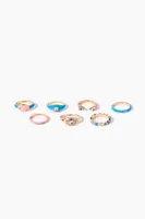 Women's Faux Gem & Rhinestone Enamel Ring Set in Pink/Blue, 7