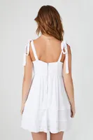 Women's Tie-Strap Tiered Babydoll Dress in White Medium