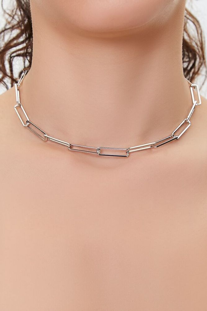 Women's Chain Choker Necklace & Bracelet Set in Silver