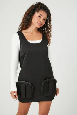 Women's Cargo Pocket Mini Dress in Black, XS
