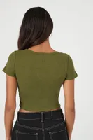 Women's Cropped Rib-Knit T-Shirt in Cypress Small