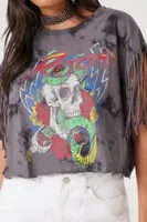 Women's Tie-Dye Poison Fringe Cropped T-Shirt in Grey Small