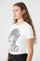 Women's Jimi Hendrix Graphic Baby T-Shirt in Cream/Black, XS