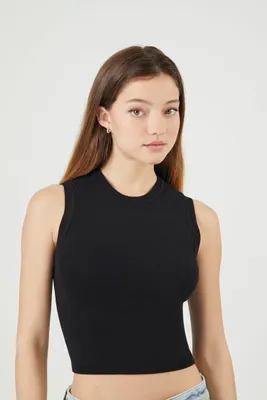 Women's Cropped Sweater-Knit Tank Top in Black, XS