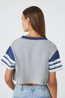 Women's Striped Cropped T-Shirt in Grey/Navy Small