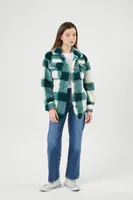 Women's Faux Shearling Plaid Shacket in Green Large