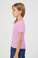 Girls Lettuce-Edge Henley Top (Kids) in Pink, 5/6