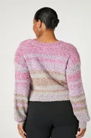 Women's Fuzzy Striped Cardigan Sweater in Pink, 0X