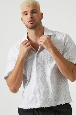 Men Cropped Crosshatch Shirt in White/Grey, XXL