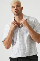 Men Cropped Crosshatch Shirt in White/Grey Large