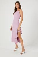 Women's Asymmetrical Cowl Midi Dress in Sugarplum Large