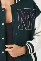 Women's New York Varsity Letterman Bomber Jacket in Green Small