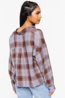 Women's High-Low Plaid Shirt in Purple Medium