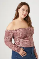 Women's Velvet Baroque Top in Pale Mauve, 3X