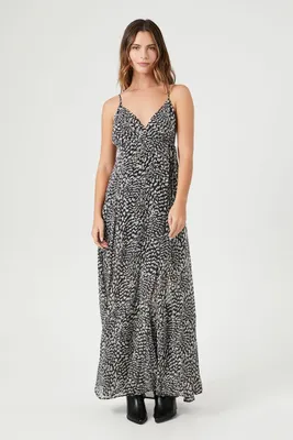 Women's Abstract Print Crisscross Maxi Dress in Black/White Medium