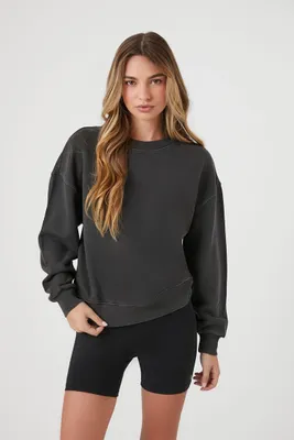 Women's French Terry Mineral Wash Pullover in Black Small