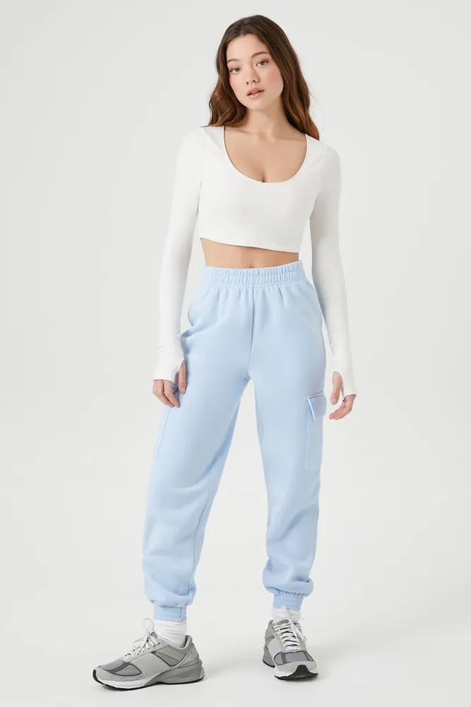 Women's Fleece Cargo Joggers in Light Blue Large