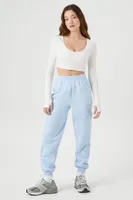 Women's Fleece Cargo Joggers in Light Blue Large