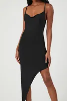 Women's Glitter Knit Asymmetrical Midi Dress in Black Medium