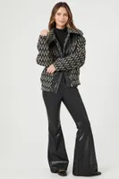 Women's Tweed Chevron Bomber Jacket in Black/White Small