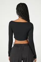 Women's Cropped V-Hem Top in Black Medium