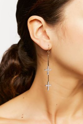 Women's Rhinestone Cross Drop Earrings in Gold