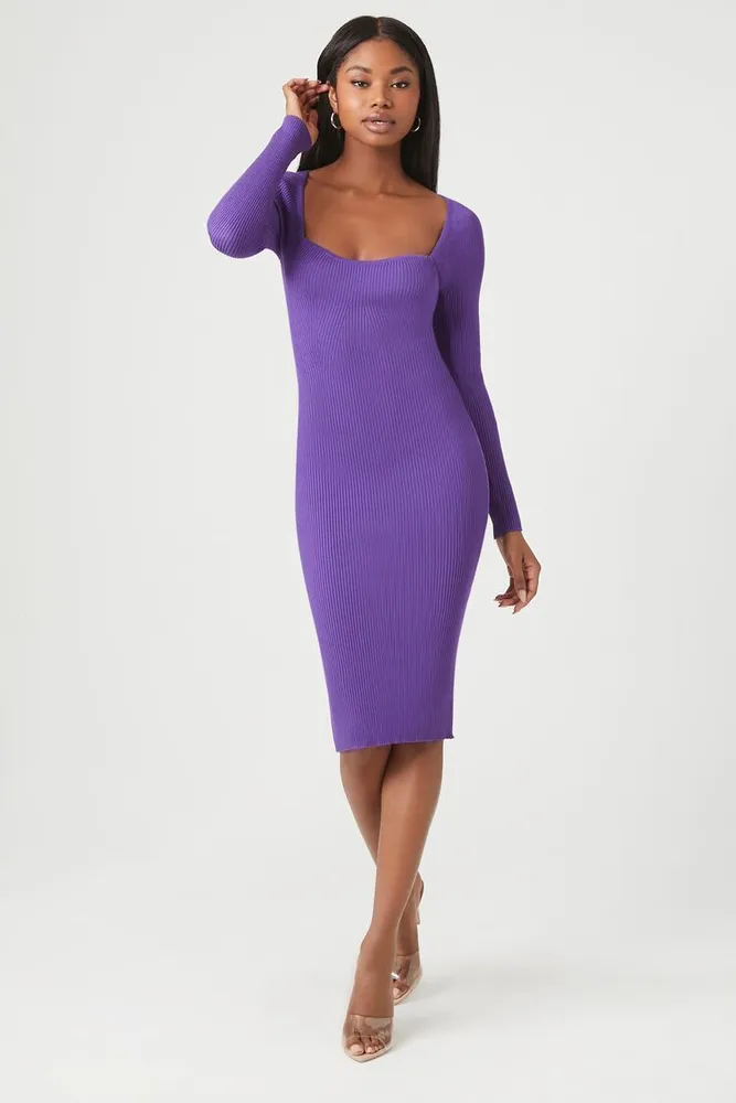 Women's Sweetheart Midi Sweater Dress in Purple, XL