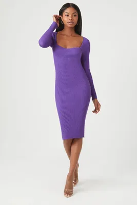 Women's Sweetheart Midi Sweater Dress in Purple Large